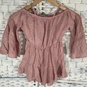 Size: 7Y -  Blush Pink Peasant Romper w/ Bell Sleeves